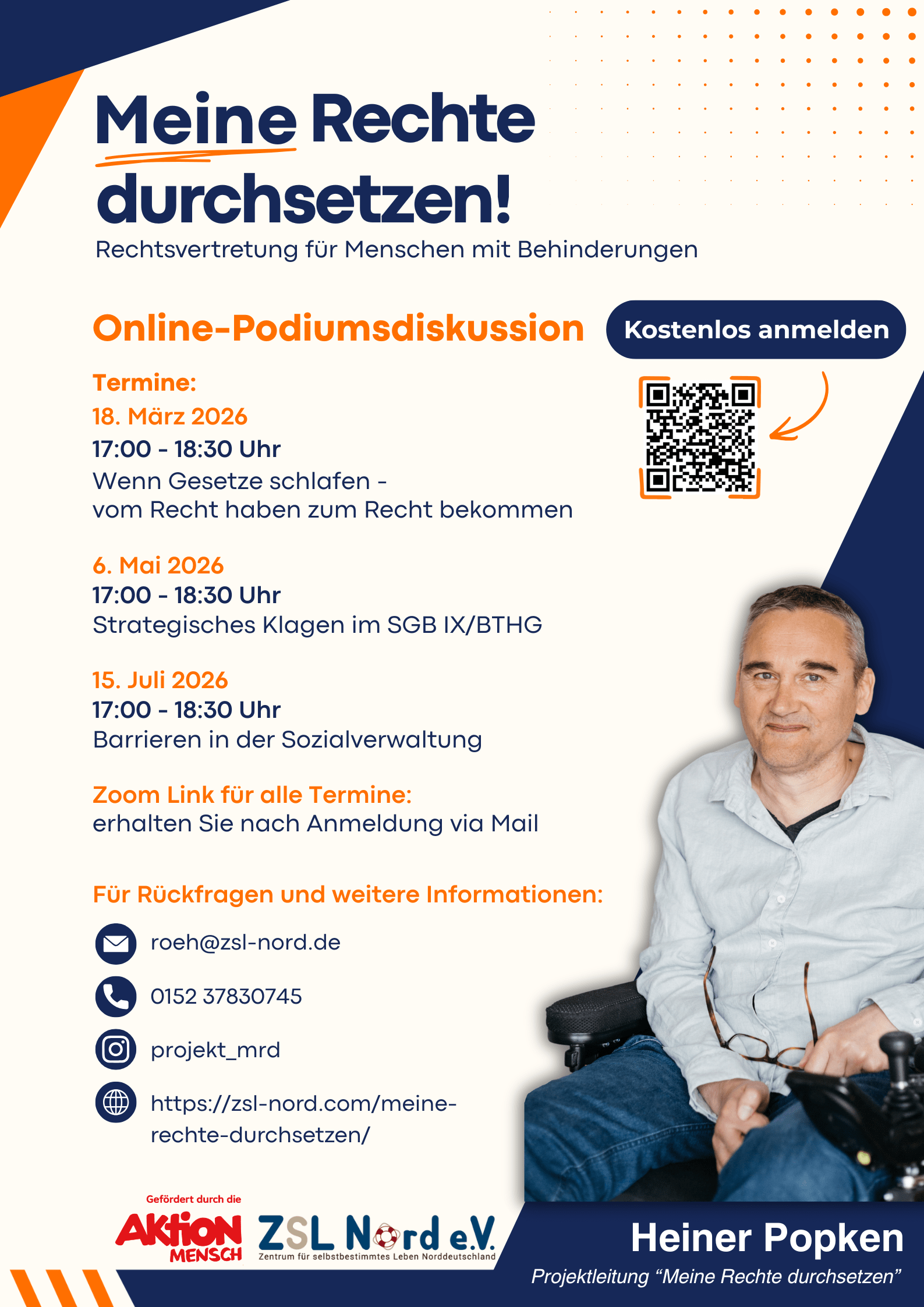 Poster zu Online-Podiumsdiskussionen des Projekts "Meine Rechte durchsetzen!"